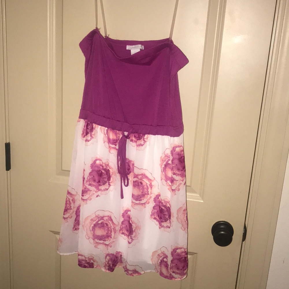 Strapless white and purple floral dress